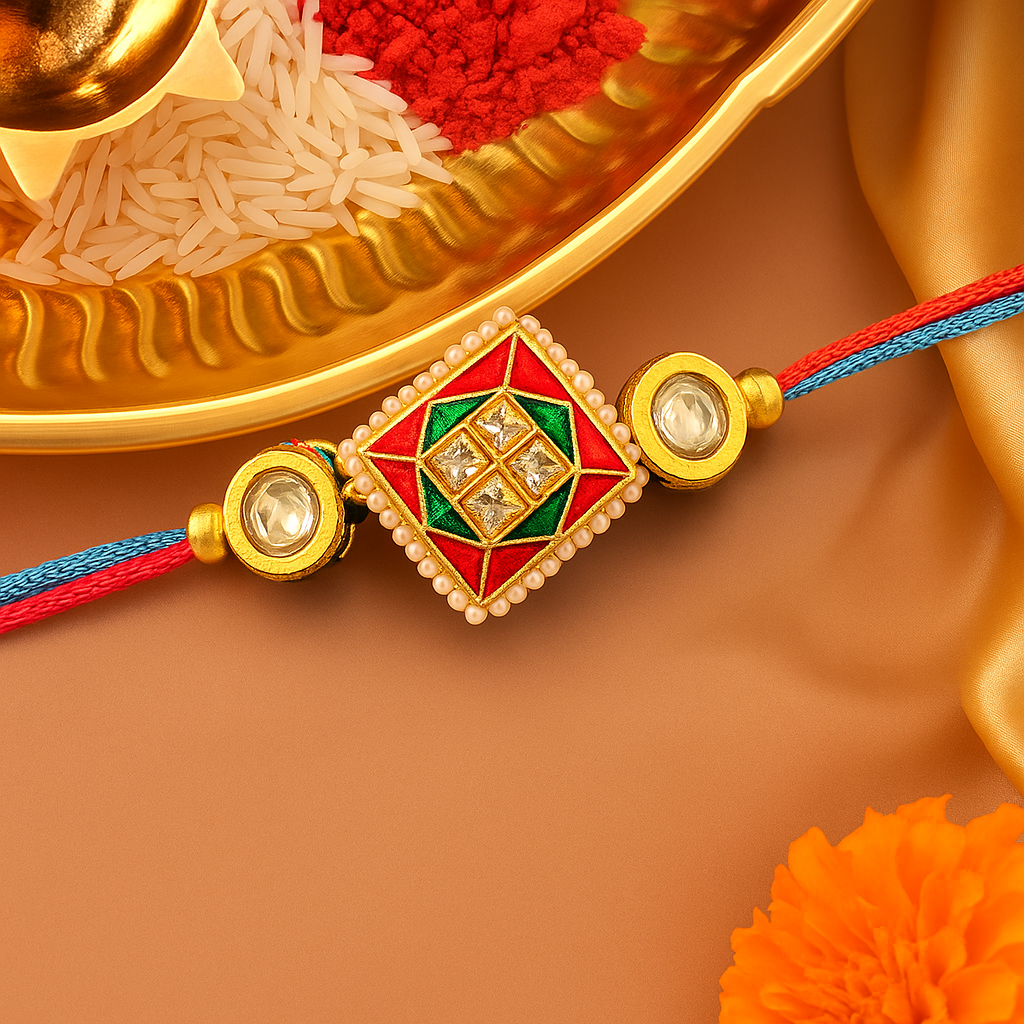 Diamond shaped Rakhi - Red & Green