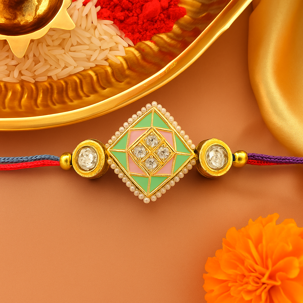 Diamond shaped Rakhi - Mint & Pink