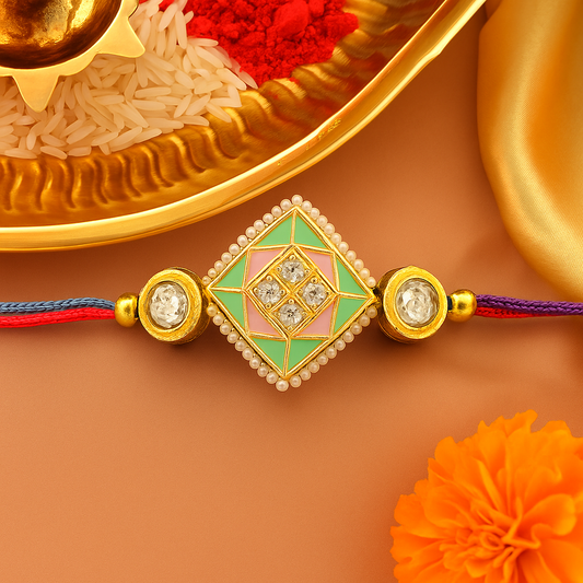 Diamond shaped Rakhi - Mint & Pink